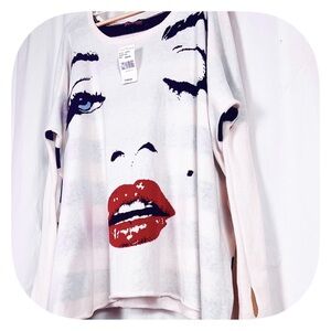 NWT Vtg Y2K Betsey Johnson Marilyn Monroe Striped Pop Art Emo Graphic Sweater OS